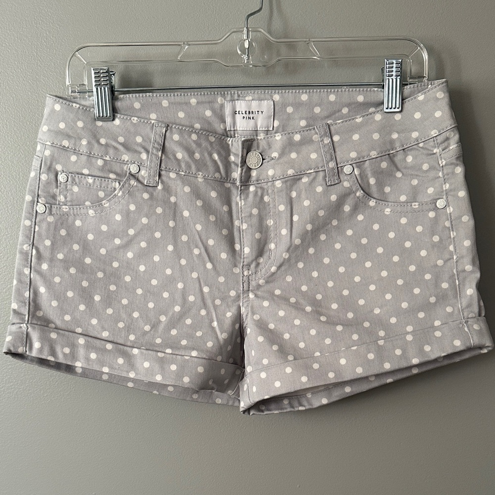 Celebrity Pink Juniors 7 Light Gray and White Polka Dot Shorts NWOT